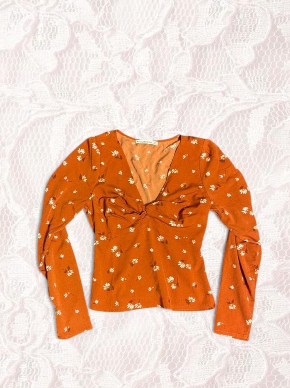 Abercrombie & Fitch Burnt Orange Floral Tie-Front Long Sleeve Top